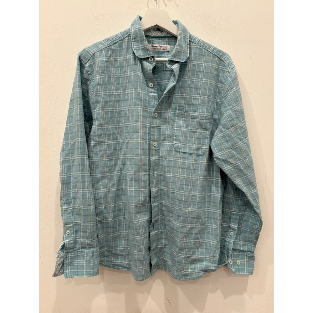 Tommy Bahama Barbados Breeze Plaid Linen-Blend Shirt, Blue Freeze, Medium Preppy